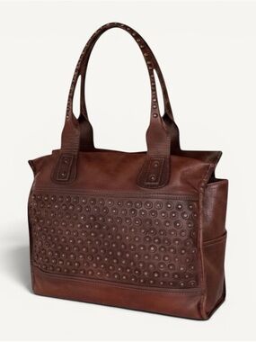 Frye Jenna Disc Brown Studded Leather Tote Bag